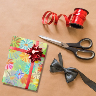 PAPIER CADEAU FLEURS D'ASTER & CONE & COULEUR D'EAU TROPICALE FE