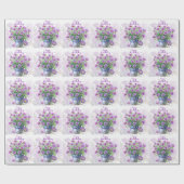 Papier Cadeau Fleurs d'Aster pourpre dans un pot Joyeux annivers (Plat)