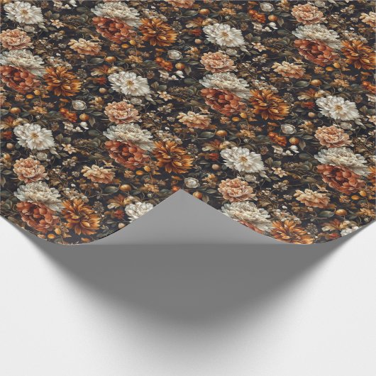 Papier Cadeau Fleurs d'automne élégantes Botaniques d'automne (Coin)