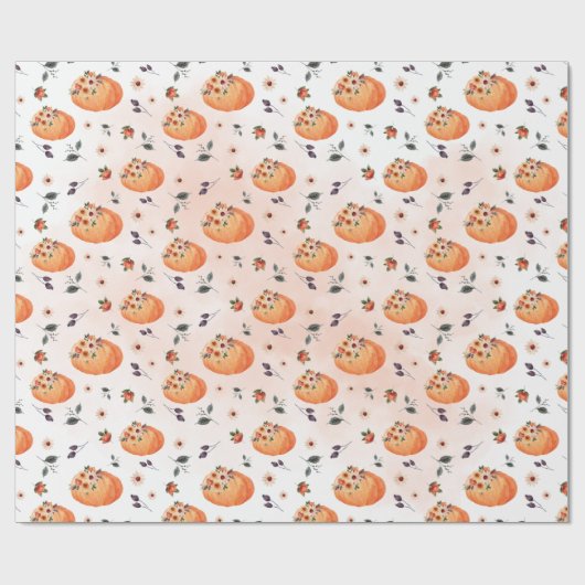 Papier Cadeau Fleurs d'automne et Citrouilles (Plat)