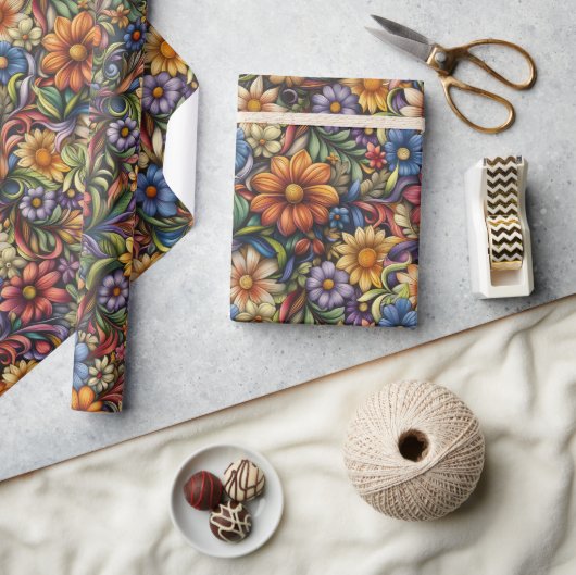 Papier Cadeau Fleurs d'automne lumineuses (Artisanat)