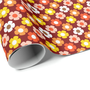 Papier Cadeau Fleurs d'automne rétro Motif Rouge