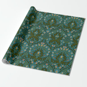 Papier Cadeau Fleurs d'Automne Vintage Bleu Vert William Morris