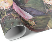 Papier Cadeau Fleurs de cactus rose et jaune (Coin rond)