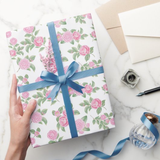Papier Cadeau Fleurs de Camellia Rose Douce (Cadeaux)
