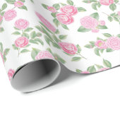 Papier Cadeau Fleurs de Camellia Rose Douce (Coin rond)