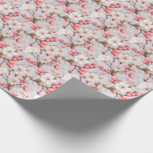 Papier Cadeau Fleurs de cerises blanches Bufs roses Printemps (Coin)