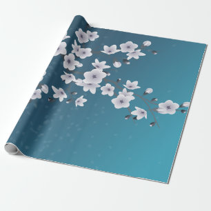 Papier Cadeau Fleurs de cerisier bleu-foncé florales