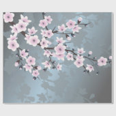 Papier Cadeau Fleurs de cerisier bleu rose foncé (Plat)