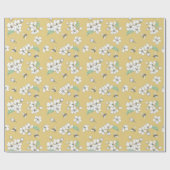 Papier Cadeau Fleurs de cerisier et abeilles Satin Or sans coutu (Plat)