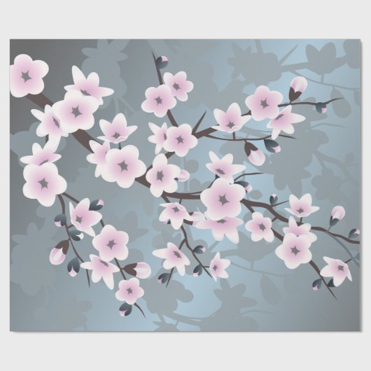 Papier Cadeau Fleurs de cerisier Floral Dusky Rose Dusty Bleu (Plat)