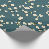 Papier Cadeau Fleurs de cerisier japonaises blanches sur Forest (Coin)