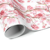 Papier Cadeau Fleurs de cerisier rose aquarelle Sakura Asie (Coin rond)