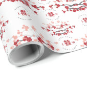 Papier Cadeau Fleurs de cerisier rouge et Mariage chinois double (Coin rond)