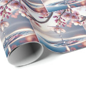 Papier Cadeau Fleurs de cerisiers avec goutte d'eau (Coin rond)