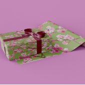 Papier Cadeau Fleurs de cerisiers roses sur Chartreuse Vert