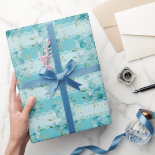 Papier Cadeau Fleurs de champ à l'aquarelle bleu poussiéreux élé