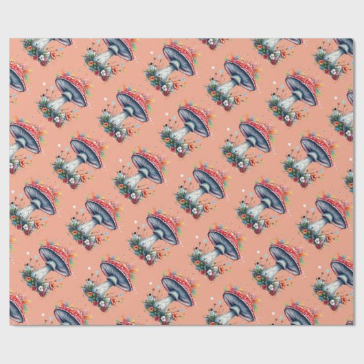 Papier Cadeau Fleurs de champignon Bois Planche colorée (Plat)