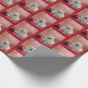 Papier Cadeau Fleurs de Chien Poméranien blanc Animal