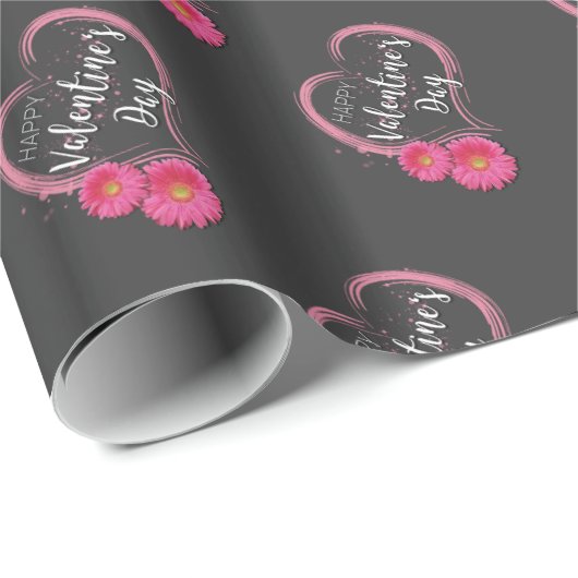 Papier Cadeau Fleurs de coeur rose Papier d'enveloppement de la (Coin rond)