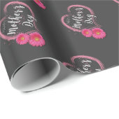 Papier Cadeau Fleurs de coeur roses Fête des mères - Papier à en (Coin rond)