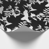 Papier Cadeau Fleurs de colibri gris argenté métallique Noir (Coin)