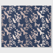 Papier Cadeau Fleurs de colibri rose Gold Blush Blue Navy (Plat)