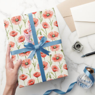 Papier Cadeau Fleurs de coquelicot rouges anniversaire