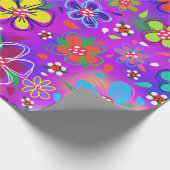 Papier Cadeau Fleurs de couleurs vives en gras sur Boho rose vio (Coin)