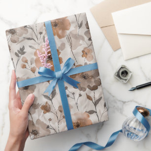 Papier Cadeau Fleurs de crème orange marron Anniversaire