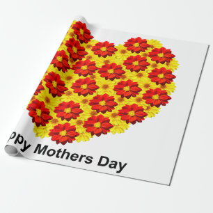 Papier Cadeau Fleurs de dahlia rouges et jaunes Joyeuse Fête des