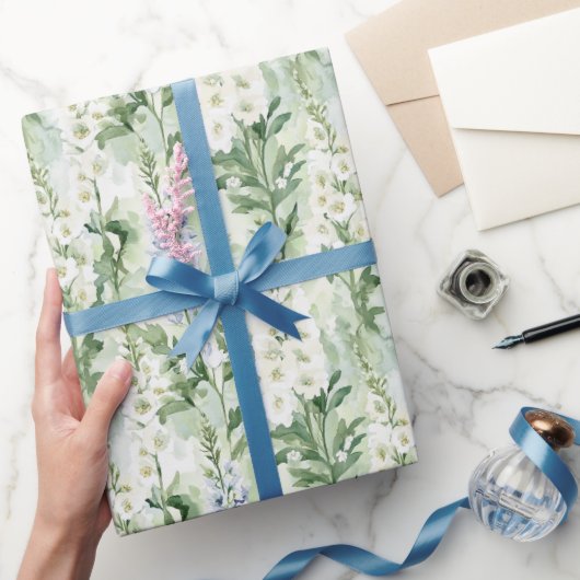 Papier Cadeau Fleurs de Delphinium Blanc Lavande Shower de Marié (Cadeaux)