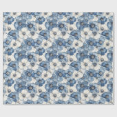 Papier Cadeau Fleurs de Denim Bleu Blanc Anniversaire (Plat)
