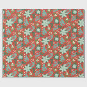 Papier Cadeau Fleurs de fêtes de Noël rouge (Plat)