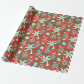 Papier Cadeau Fleurs de fêtes de Noël rouge (Déroulé)