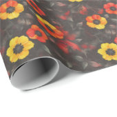 Papier Cadeau Fleurs de feu sur un arrière - plan sombre (Coin rond)