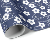 Papier Cadeau Fleurs de fleurs de cerisier bleu japonais Sakura (Coin rond)