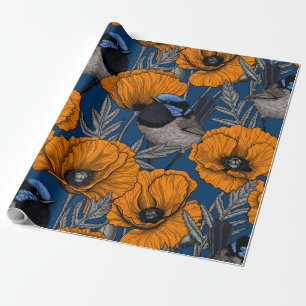 Papier Cadeau Fleurs de fleurs et fleurs de pavot orange