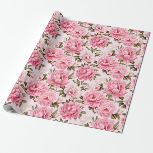 Papier Cadeau Fleurs de fleurs rose pâle (Déroulé)