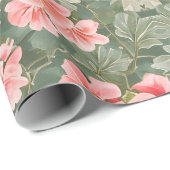 Papier Cadeau Fleurs de géranium à motifs floraux invisibles (Coin rond)