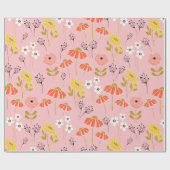 Papier Cadeau Fleurs de gribouillages orange et jaune (Plat)