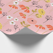 Papier Cadeau Fleurs de gribouillages orange et jaune (Coin)