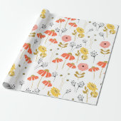 Papier Cadeau Fleurs de gribouillages orange et jaune (Déroulé)