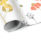 Papier Cadeau Fleurs de gribouillages orange et jaune (Coin rond)