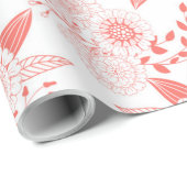 Papier Cadeau Fleurs de gribouillis dans le corail vivant (Coin rond)