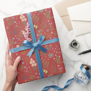 Papier Cadeau Fleurs de jardin de cottage dessinées à la main su