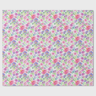 Papier Cadeau Fleurs de jardin printanières aquarelles rose viol