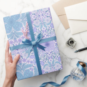 Papier Cadeau Fleurs de jardin rétro en bleu et violet