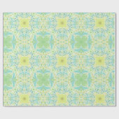 Papier Cadeau Fleurs de jardin rétro en vert et jaune (Plat)