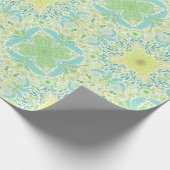 Papier Cadeau Fleurs de jardin rétro en vert et jaune (Coin)